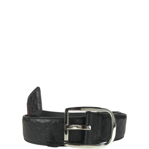 Gucci Calfskin Monogram Black Belt Silver Metal 4cm