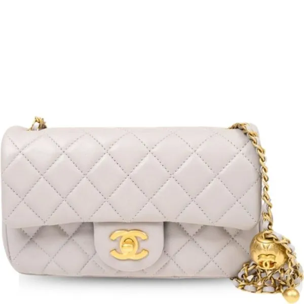 Chanel Flap Bag With CC Ball On Strap White