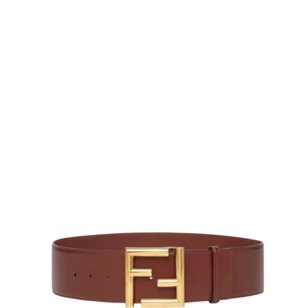 Fendi Brown Leather Belt With Fendi Gold Buckle 40mm