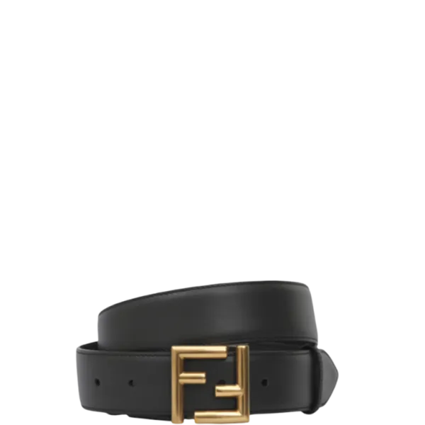 Fendi Black Leather Belt With Fendi Gold Buckle 40mm