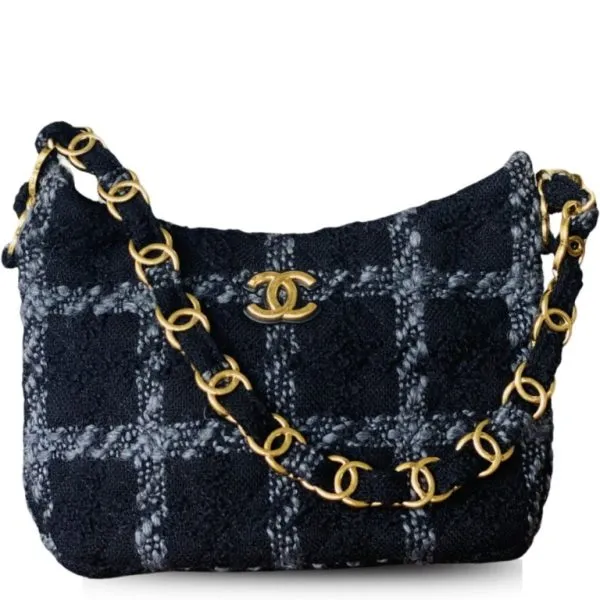 Chanel Tweed Black Hobo Bag 6,9in/17,5cm