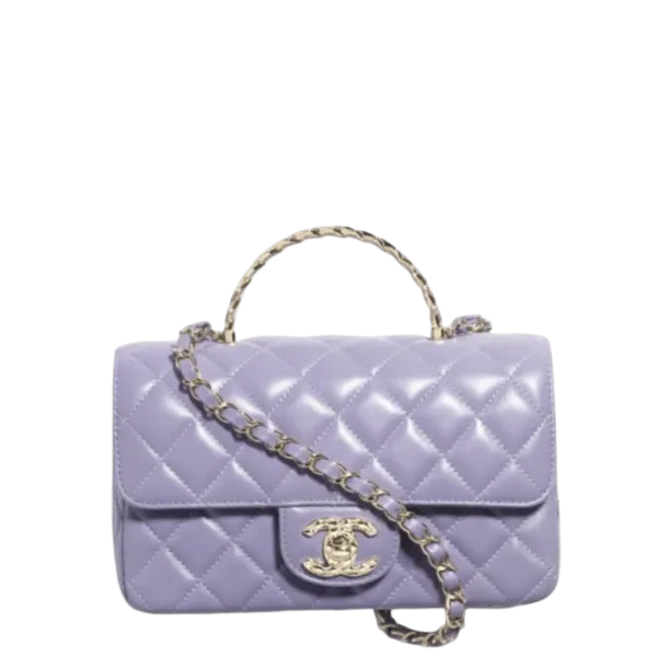 Chanel Mini Flap Bag With Top Handle Purple 7.8 Inches/ 20 cm