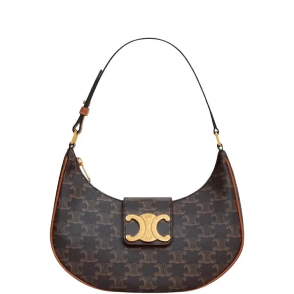 Celine Ava Triomphe Soft Bag in Canvas And Calfskin Tan