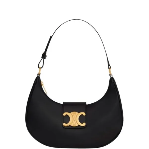 Celine Ava Triomphe Soft Bag in Smooth Calfskin Black