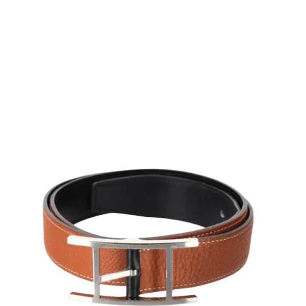Hermes Quentin Reversible Belt Brown Silver Metal 32mm