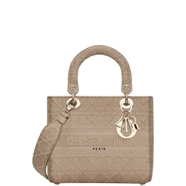 Dior Lady D Lite Bag Beige Cannage Embroidery 24cm M0565oreym919