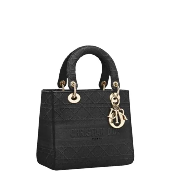 Dior 24cm Lady D Lite Bag Black Cannage Embroidery