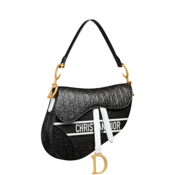 Dior Saddle Black Oblique Perforated 25cm