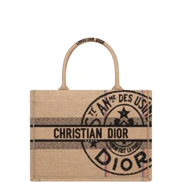 Dior Medium Book Tote Beige Jute Canvas Embroidered 36cm M1296zruw M918