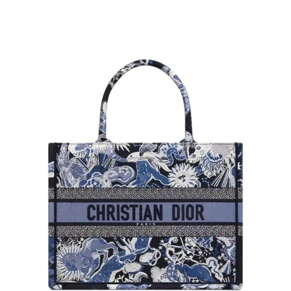 Dior Medium Book Tote Blue Multicolor Zodiac Fantastico Embroidery 36cm
