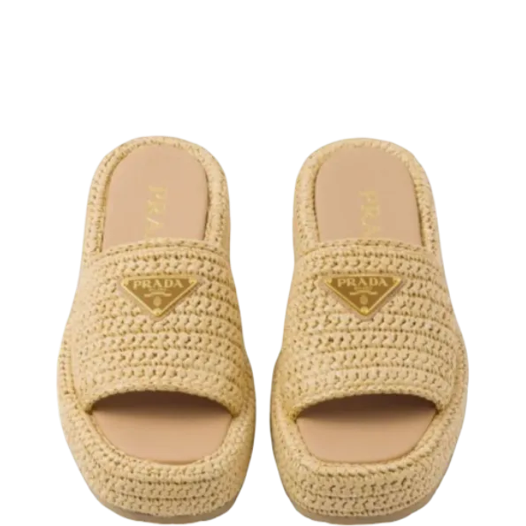 Prada Brown Crochet Flatform Slides
