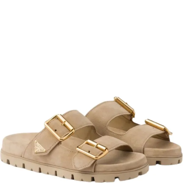Prada Beige Suede Strap Slides