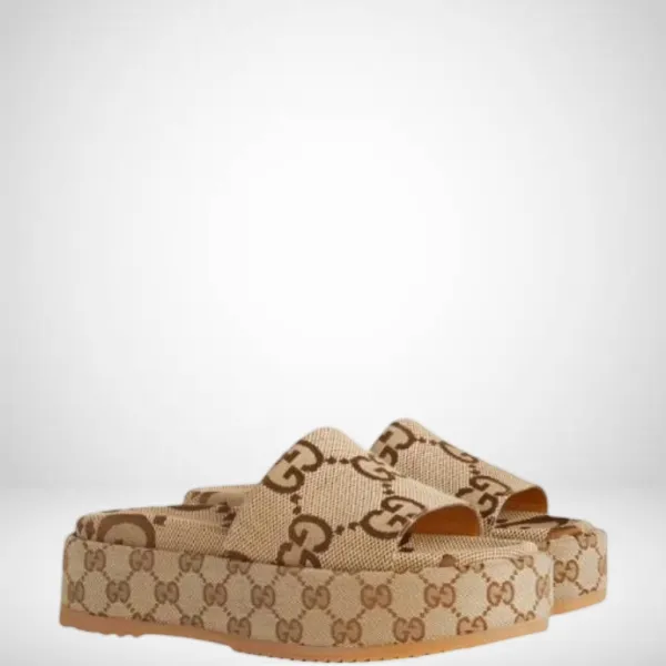 Sandal Gucci 623212 Uko00 2580 Women's Platform Slide Sandal Camel
