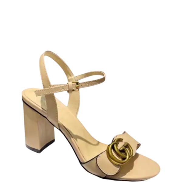 Sandal Gucci Leather Mid Heel Sandal Beige