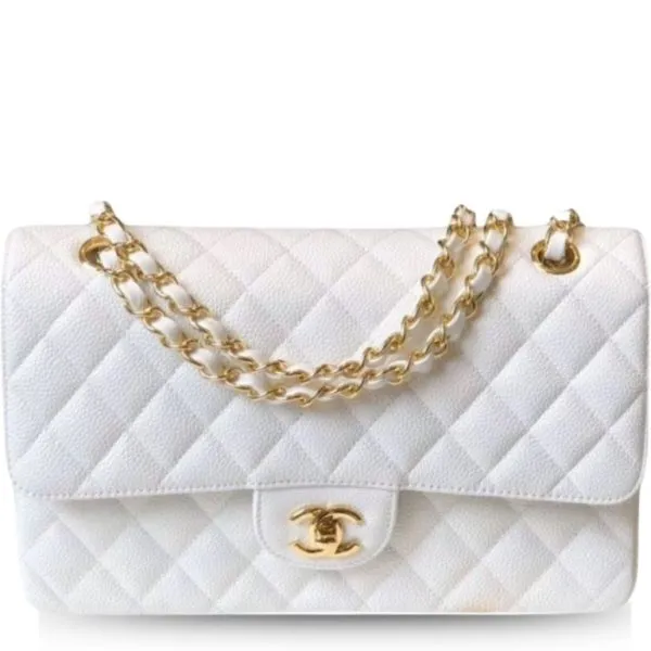 Chanel Classic Medium Flapbag Golden Hardware White