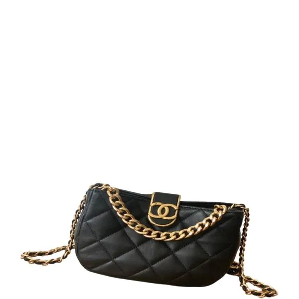 Chanel Small Hobo Bag Gold Hardware Black