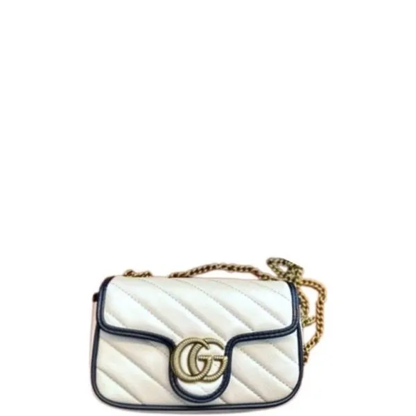 Gucci Diagonal Quilt Leather Mini GG Marmont Torchon Shoulder Bag White 16cm