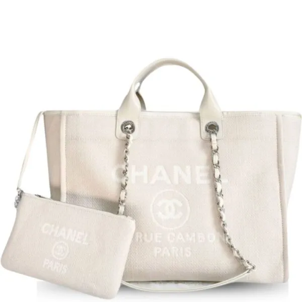 Chanel Small Shopping Bag Silver Hardware Cream