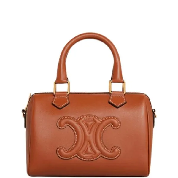 Celine  Small Boston Bag in Smooth Calfskin With Cuir Triomphe Brown