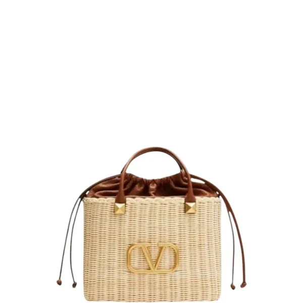 Valentino 25cm Beige Garavani Wo Vlogo Small Wicker Basket Bag