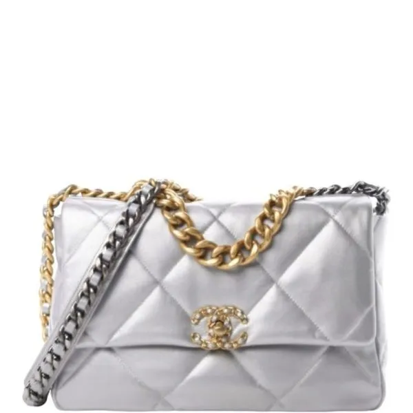Chanel 19 Flap Bag in Silver Lambskin 25cm