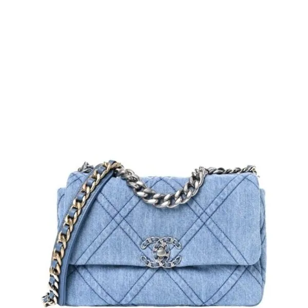 Chanel Blue Denim Quilted Medium 19 Flap 26cm