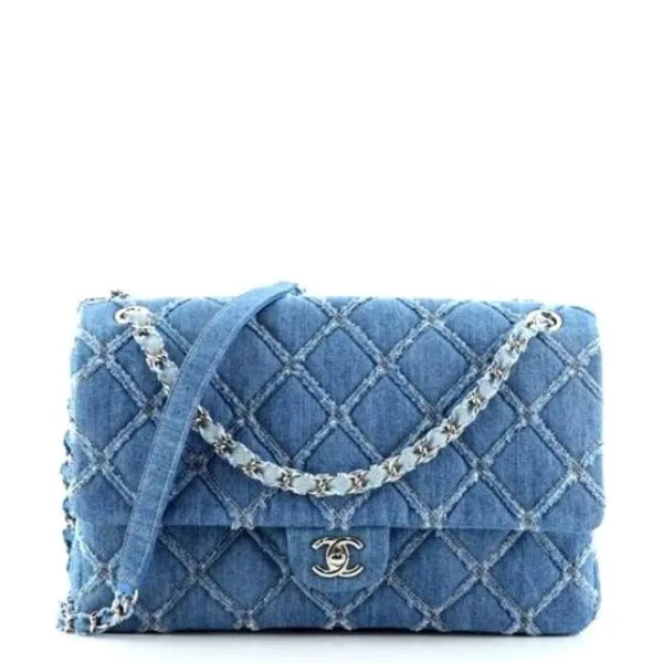 Chanel Chain Flap Quilted Denim Jumbo Blue 25cm