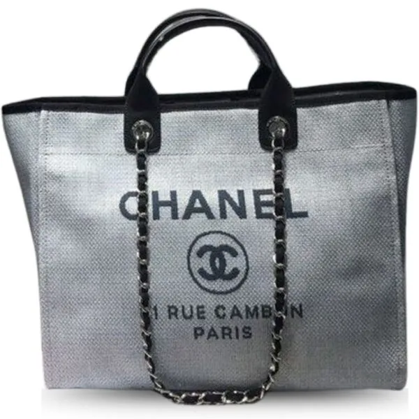 Chanel Deauville Tote Canvas Bag Light Grey