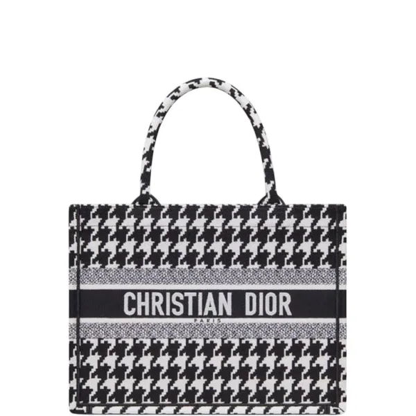 Dior 36cm Medium Black Macro Houndstooth Embroidery Book Tote