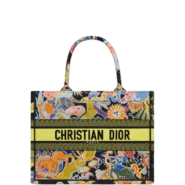 Dior 36cm Medium  Black Multicolor Zodiac Fantastico Embroidery Book Tote