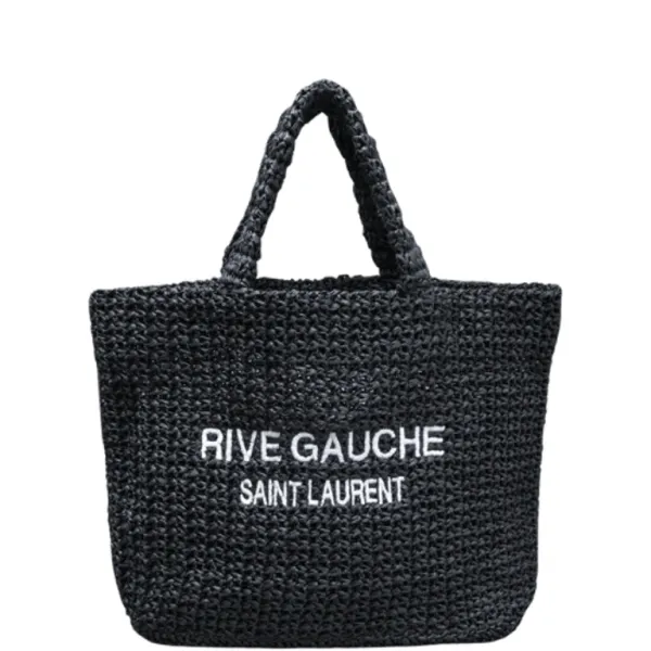 Saint Laurent Black Tote Rive Gauche Raffia Crochet