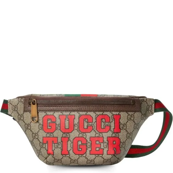 Gucci Tiger GG Belt Bag Beige And Ebony GG Supreme Canvas 675181 Us7dc 9395