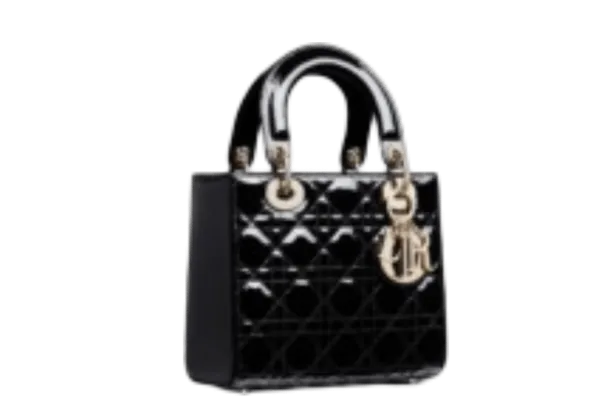 Dior Medium Lady Blush Cannage Lambskin Bag Shiny Black 20cm High Quality