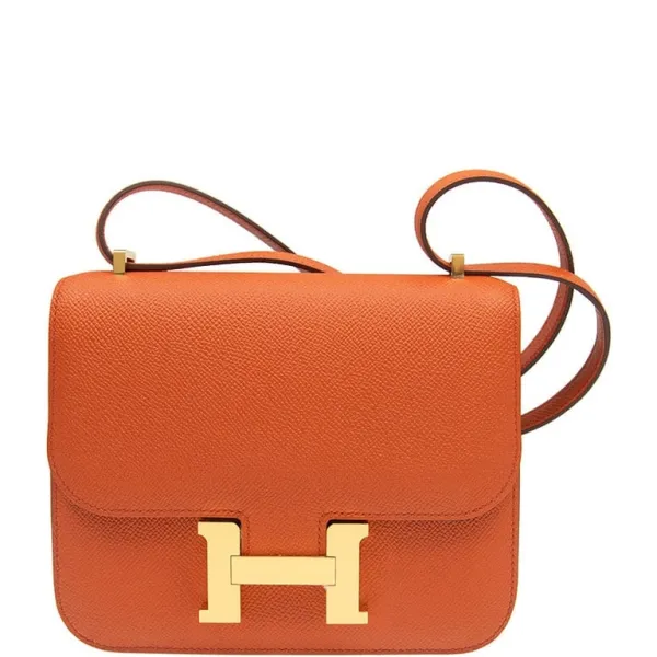 Hermes 18cm Orange Constance Mini Epsom Gold-Toned Hardware