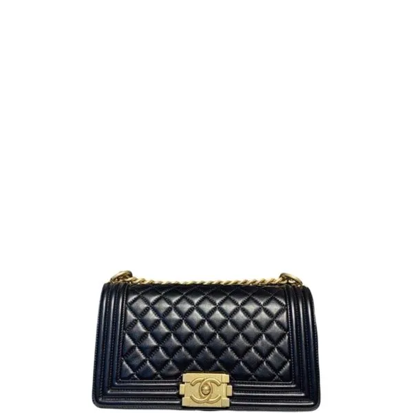 Chanel Boy Handbag Gold Toned Hardware Black 9.8in/25cm