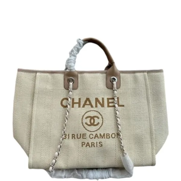 Chanel 38cm Beige And Brown Deauville Medium Canvas