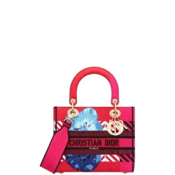 Dior Medium Lady D Lite Bag Bright Pink Multicolor D Flower Pop Embroidery 24cm