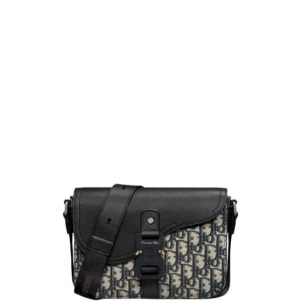 Dior Mini Saddle Bag With Strap Beige And Black CD Oblique Jacquard And Black Grained Calfskin 23cm