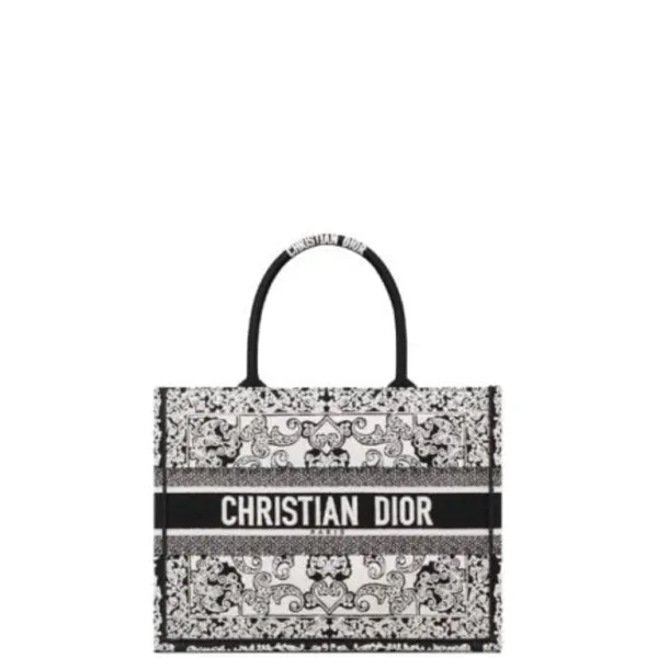 Dior 35cm White And Black Medium Book Tote Bandana Embroidery
