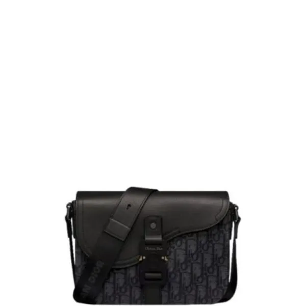 Dior Mini Saddle Bag With Strap Black CD Oblique Jacquard And Grained Calfskin 23cm