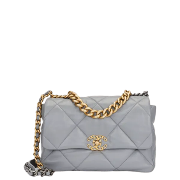 Chanel 19 Lambskin Quilted Handbag Blue 26cm
