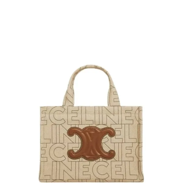 Celine Small Cabas Thais in Textile With All-Over Print Natural Tan 25cm