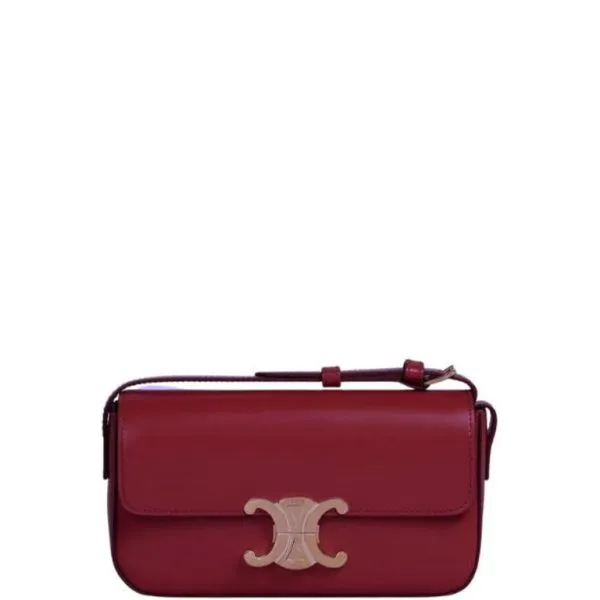 Celine Shoulder Bag Triomphe in Shiny Calfskin Dark Red 18cm