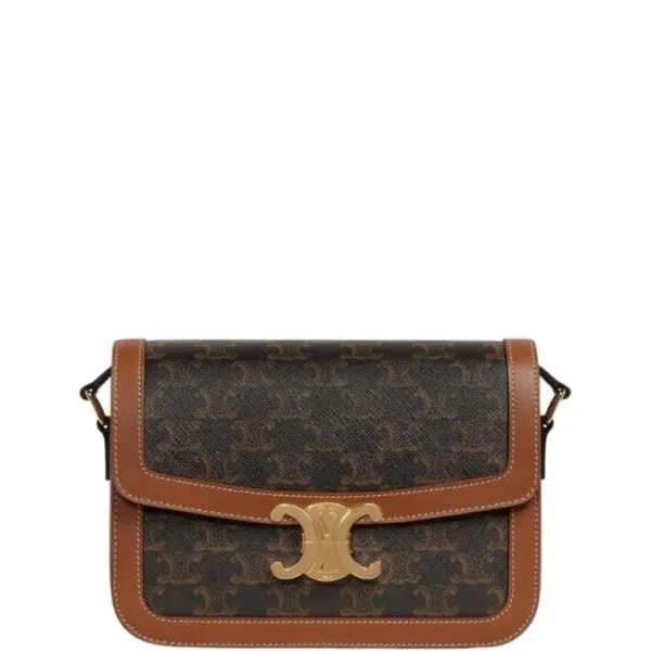 Celine Classique Triomphe Bag in Triomphe Canvas And Calfskin Tan 22cm