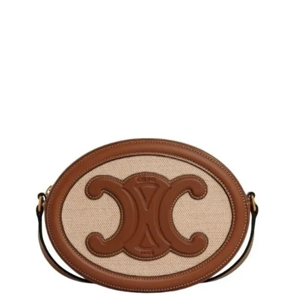 Celine Oval Bag Cuir Triomphe in Textile And Calfskin Natural 20cm