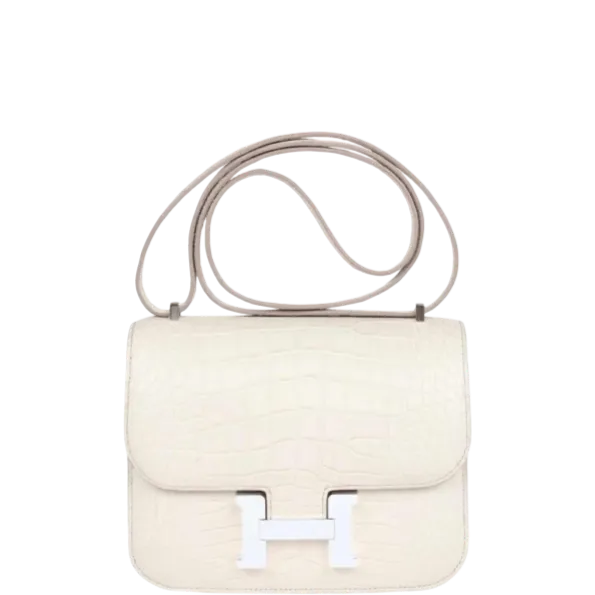 Hermès White 19cm Mini Constance 19 Shiny Alligator Palladium Hardware