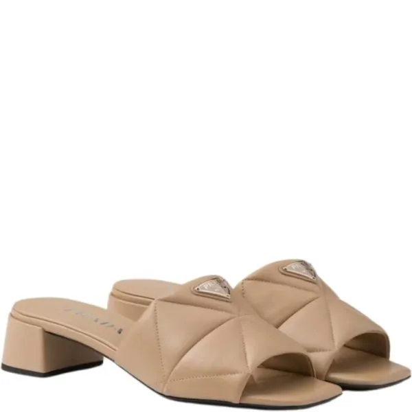Prada Quilted Nappa Slides Beige