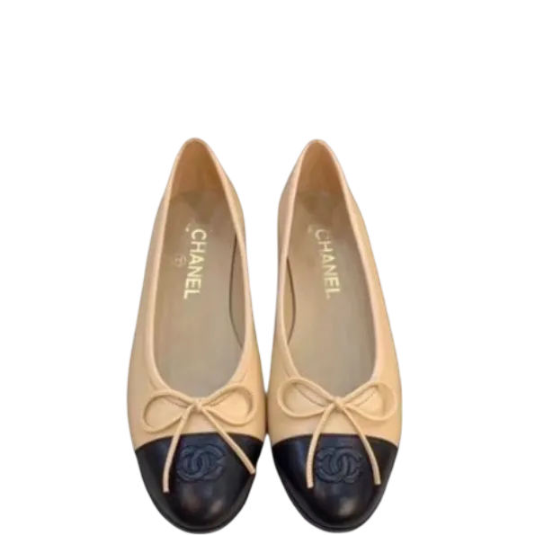 Chanel Beige/Black Flat Ballerina