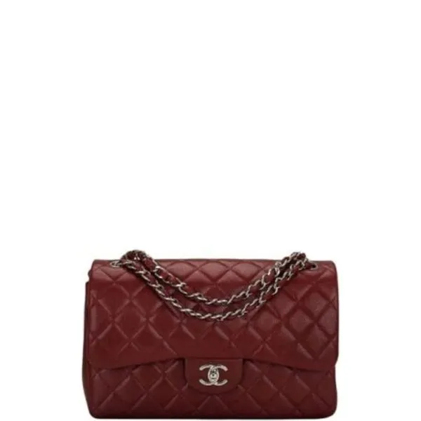 Chanel Medium Classic Flap Bag Silver Hardware Burgundy 25cm