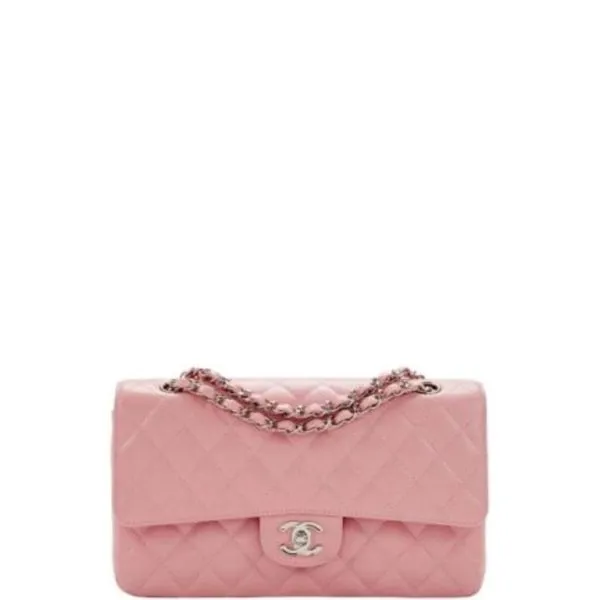 Chanel Medium Classic Flap Bag Silver Hardware Pink 25cm